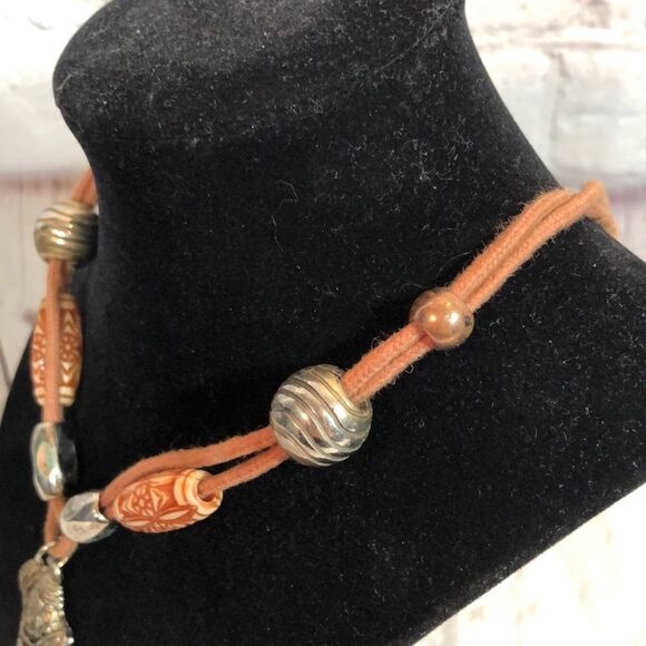 Handmade Cross Pendant on Beaded Fabric Cord OOAK - Picture 4 of 10